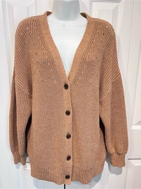 Gap Camel Colour Cotton Cable Knit Boyfriend Cardigan Sweater Size M